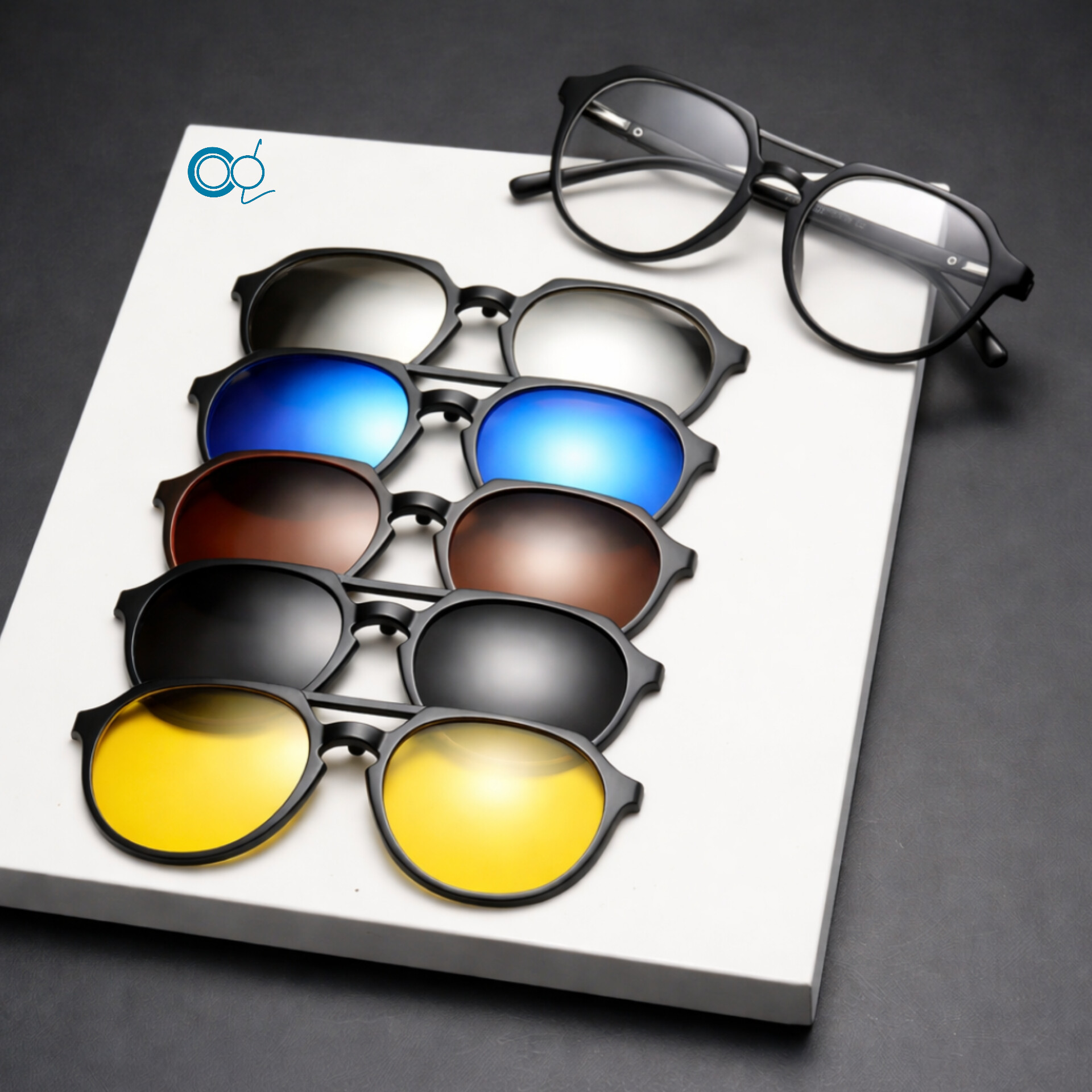 کاورهای عینک 2337 شامل مشکی پلاریزه، زرد، آبی، طوسی و قهوه‌ای